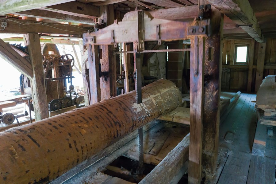 A log moving through a sawmill